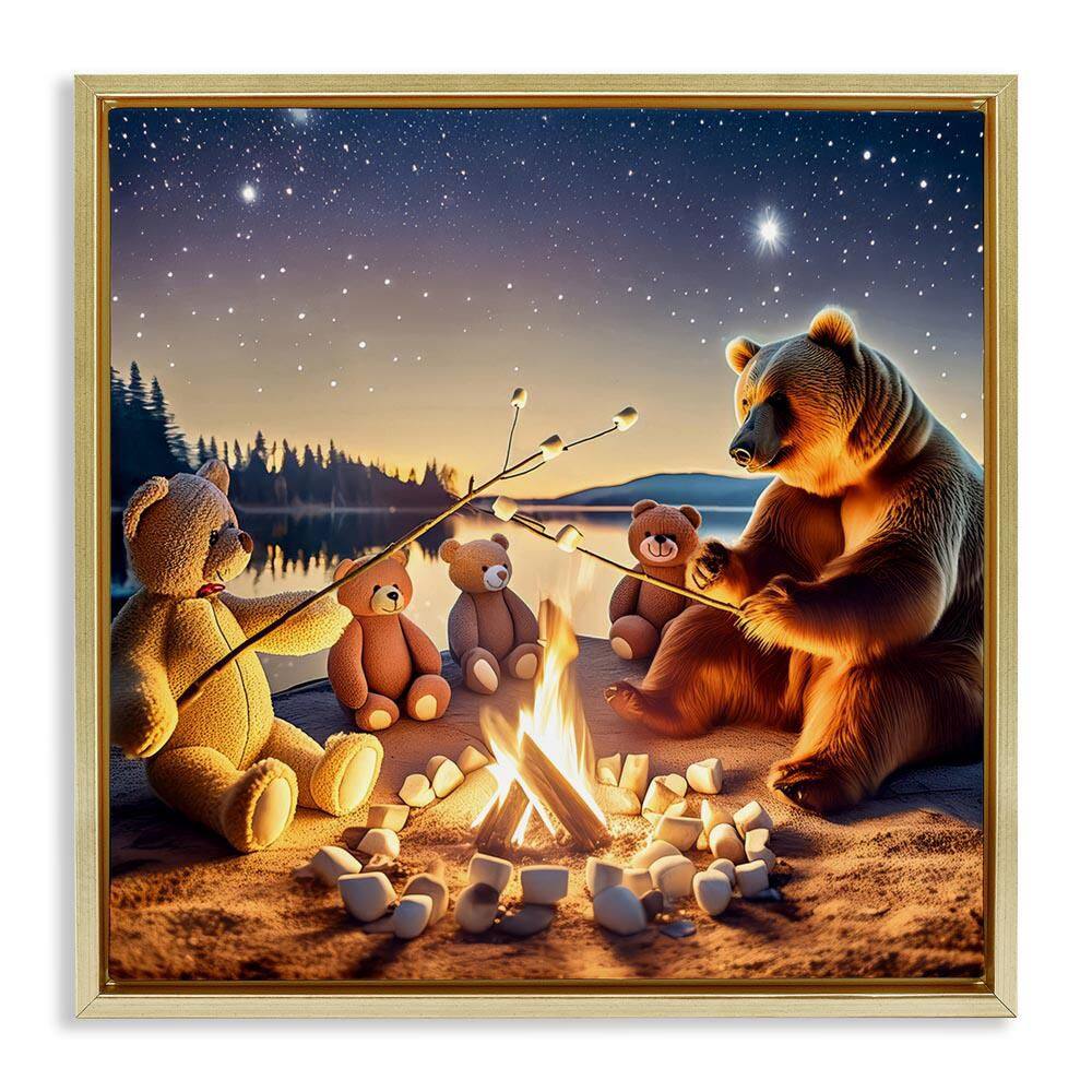Fireside Friends Bear by Alina Georgescu Gold Floater Frame Animal Graphic Art Print 25 in. x 25 in. price history on PriceWatchPro