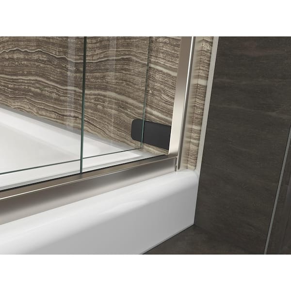 Levity 56-60 in. W x 74 in. H Frameless Sliding Shower Door in Silver with Blade Handles