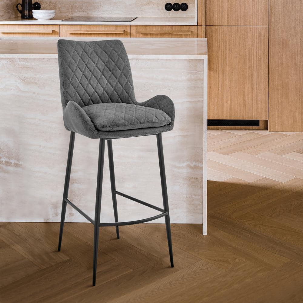 Panama 26 in. Counter Height Bar Stool in Charcoal Fabric and Black