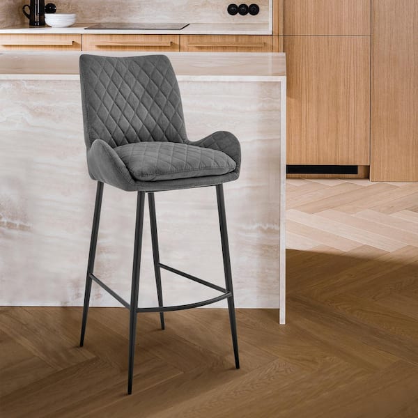 Armen Living Panama 26 in. Counter Height Bar Stool in Charcoal Fabric and Black