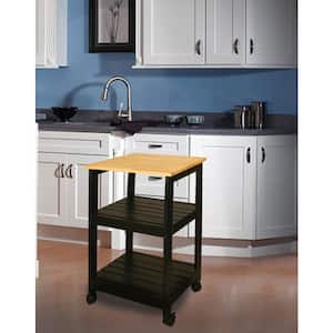 Black Kitchen Cart with Natural Wood Top