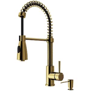 Brant Single Handle Pull-Down Sprayer Kitchen Faucet Set with Soap Dispenser in Matte Brushed Gold
