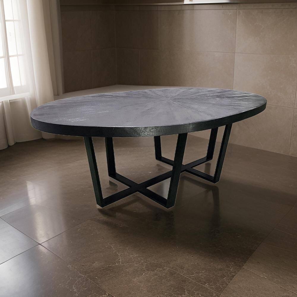 90.6 in. Black Wood Top Sled Dining Table Seating for 8