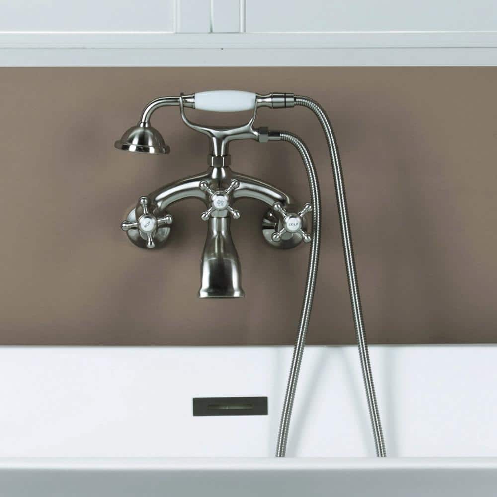 Brushed Nickel Triple Handle Wall Mount Tub Faucet with Handshower
