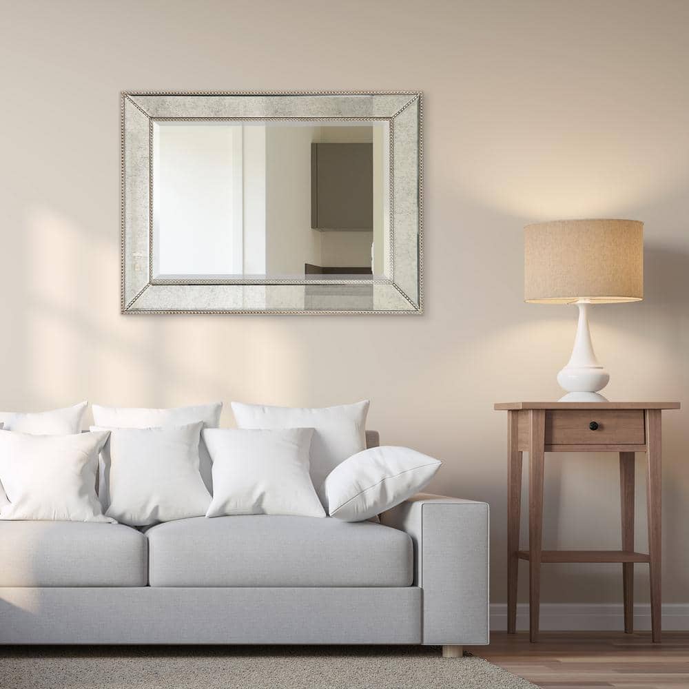 Elegant Champagne Beaded Full-Length Wooden Mirror 30" x 40"