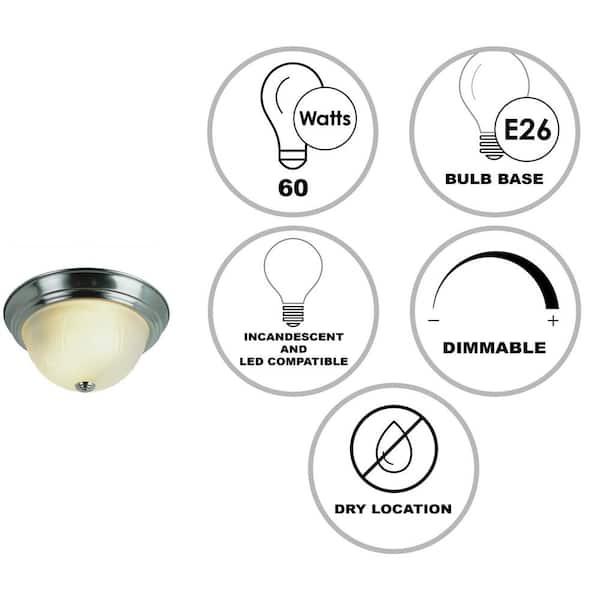 Del Mar 15 in. 3-Light Brushed Nickel Flush Mount Ceiling Light Fixture with Frosted Leaf Pattern Glass Shade