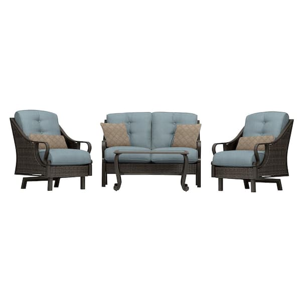 Cambridge Saratoga 4-Piece Steel FramePatio Set with Cushions in Ocean Blue