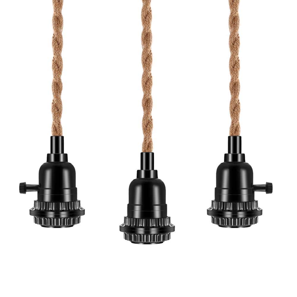 39.37 in. 3-Light Vintage Plug-In Hanging Pendant Lamp with Hemp Rope and Black Socket (Without Shade) price history on PriceWatchPro