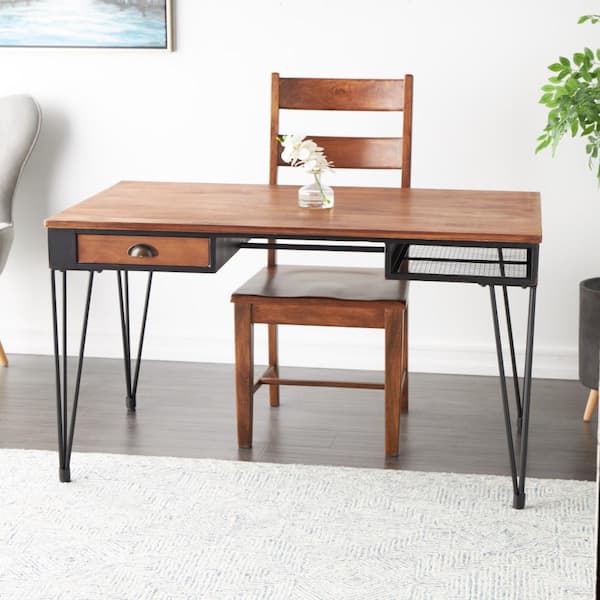 Litton Lane 31 in. Rectangle Double Sided Brown Wood Computer Desk Console Table