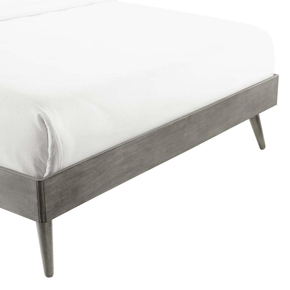 Margo Mid-Century Gray Queen Platform Bed with Wood Slats
