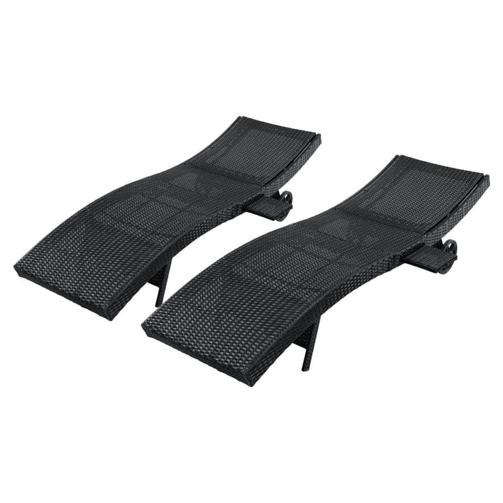 80 in. Patio Wicker Chaise Lounge Chairs Set, with Rolling Wheels, Pull-out Side Table, Adjustable Backrest in Black price history on PriceWatchPro