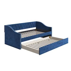 Manchester Blue Contemporary Upholstered Faux Leather Twin Size Daybed with Trundle