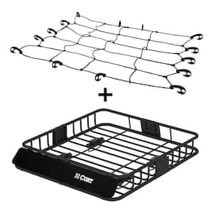 43 in. x 27 in. Black Steel Roof Rack Cargo Carrier and Cargo Net Combo Kit