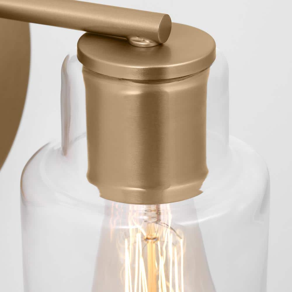 Satin Brass and Clear Glass Single Light Vanity Sconce