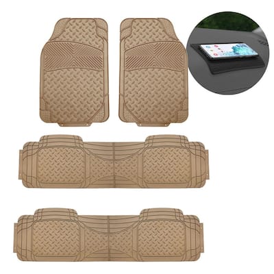 Beige 3-Row Heavy-Duty Liners Vinyl Trimmable Car Floor Mats - Universal Fit for Cars, SUVs, Vans and Trucks - Full Set