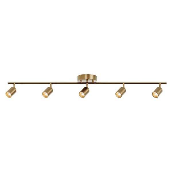 Shura 48 in. 5-Light Brushed Brass Integrated LED Flush Mount Ceiling Light with Rotatable Heads, 3000k, 2450 Lumens