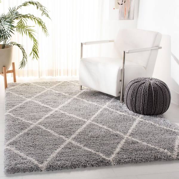 Fontana Shag Gray/Cream 7 ft. x 7 ft. Geometric Square Area Rug
