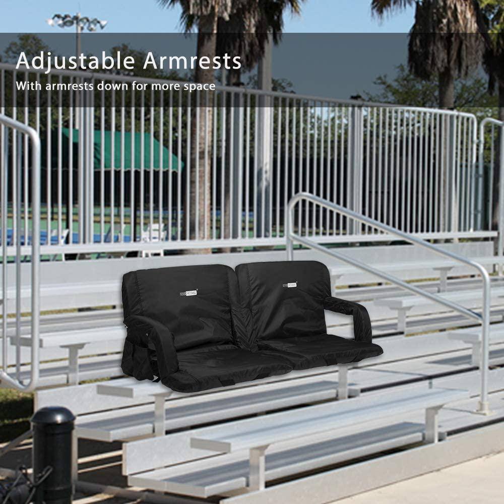 Black 20'' Portable Reclining Stadium Seat Chairs with Armrests, Set of 2