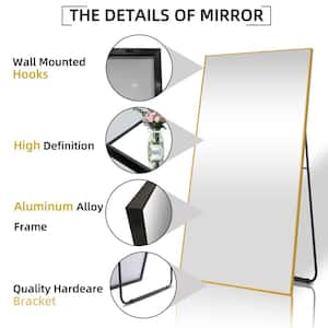 22 in. W x 65 in. H Rectangle Gold Alloy Framed Full Length Wall-Mounted Standing Mirror