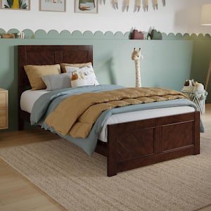 Berkshire Walnut Brown Solid Wood Frame Twin Low Profile Platform Bed with Matching Footboard