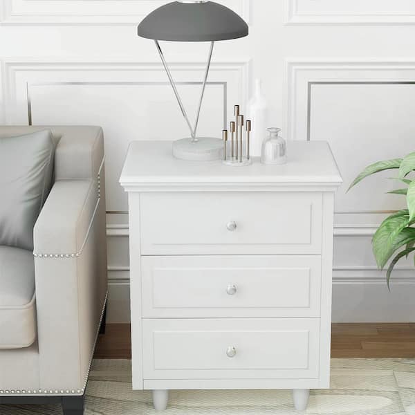 mieres Modern Classic 3-Drawer White Nightstand (23.6 in. x 21.6 in. x 15.7 in.)