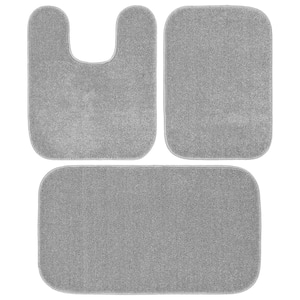Sedona Silver Gray Solid Color Plush Polypropylene Rectangle 3 Piece Bath Rug Set