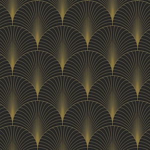 Lempicka Black Art Deco Motif Metallic Non-Pasted Non-Woven Wallpaper Sample