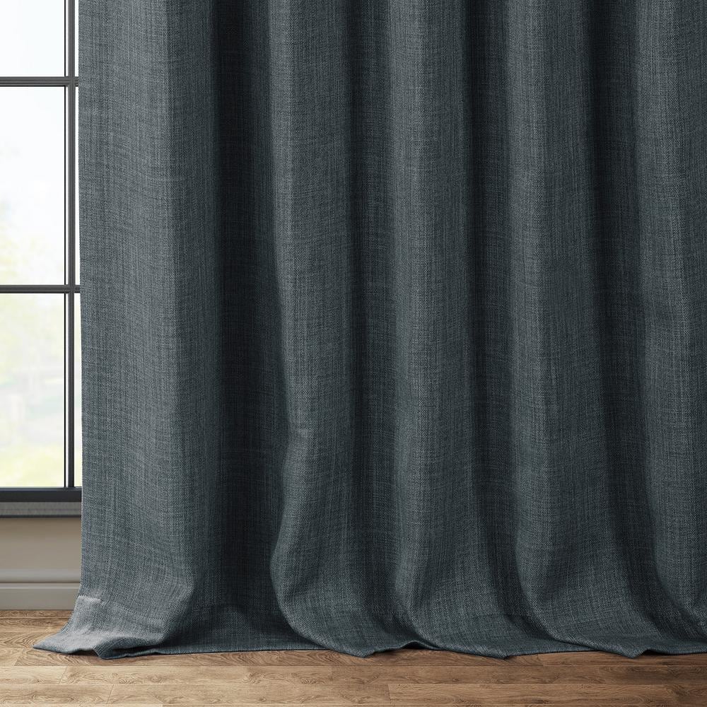 Reverie Blue Faux Linen Room Darkening Curtains 84 Inches