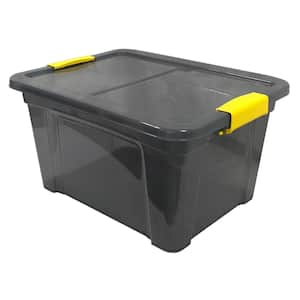 4.75 Gal. Storage Box Translucent in Grey Bin with Yellow with cover