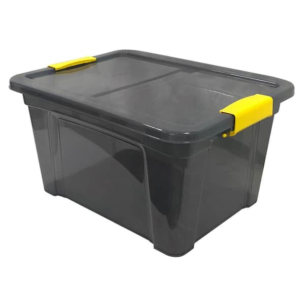 Modern Homes 4.75 Gal. Storage Box Translucent in Grey Bin with Yellow with cover