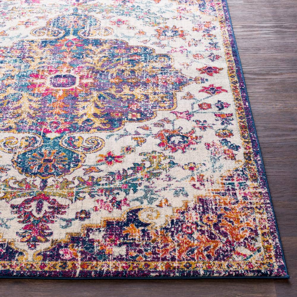 Harput Vintage Medallion Blue Synthetic Area Rug, 2' x 2'11"