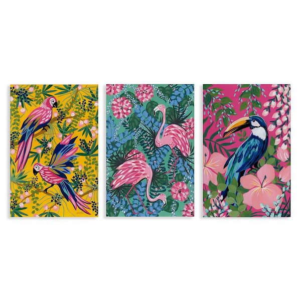 Stupell Industries Tropical Birds & Botanicals by Yvette St. Amant 3 Pieces Unframed Animal Graphic Art Print 30 in. x 20 in.