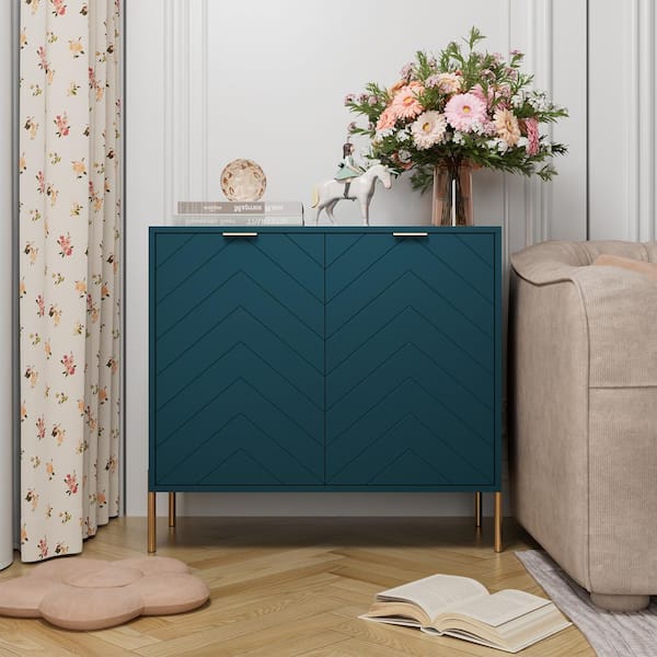 Modern Green 31.5 in. H 2-Door Storage Cabinet with Adjustable Shelves and Metal Legs