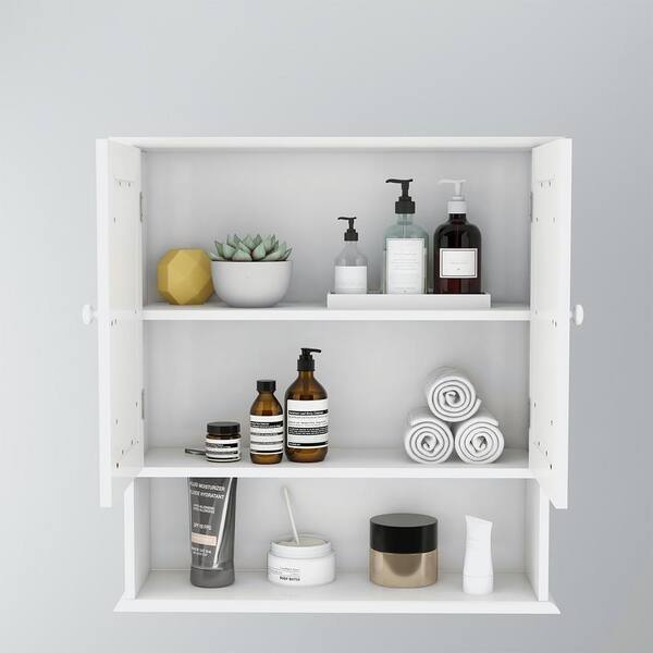 Unbranded 21.65 in. W x 22.83 in. H Rectangular White Surface Mount Bathroom Medicine Cabinet with Mirror and Open Shelf
