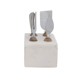 5-Piece Stainless Steel Cheese Servers Set with Wood Handles and Marble Stand