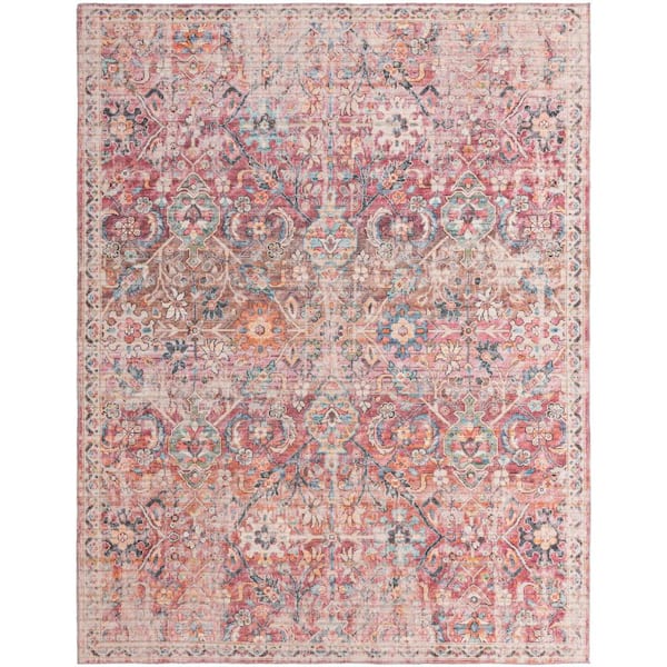 Unique Loom Nostalgia Gossamer Ivory and Pink 9 ft. x 12 ft. Machine Washable Area Rug