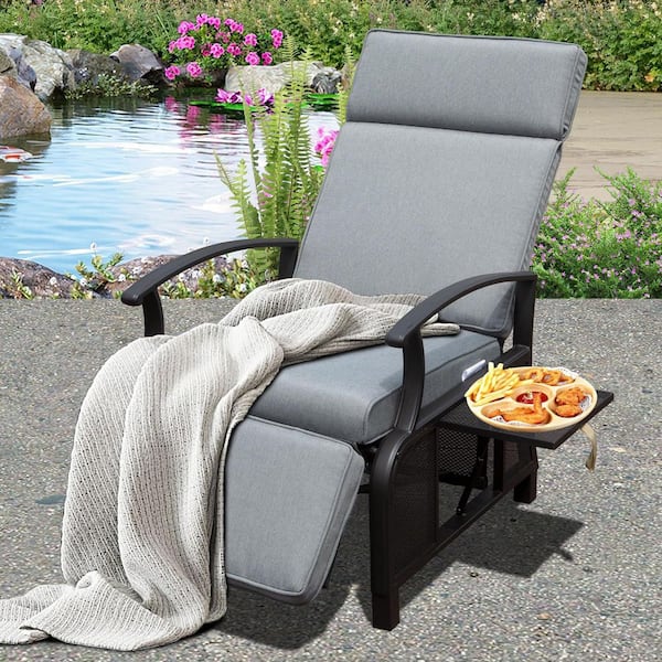 Coporesell Gray Metal Outdoor Recliner with Removable Cushions
