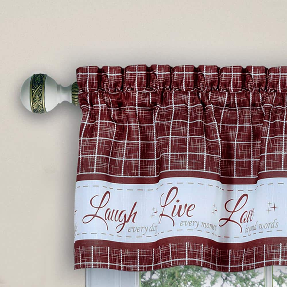 Burgundy Live Love Laugh Polyester Rod Pocket Valance