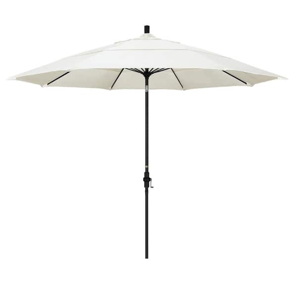 California Umbrella 11 ft. Matted Black Aluminum Market Patio Umbrella with Fiberglass Ribs Collar Tilt Crank Lift in Canvas Sunbrella