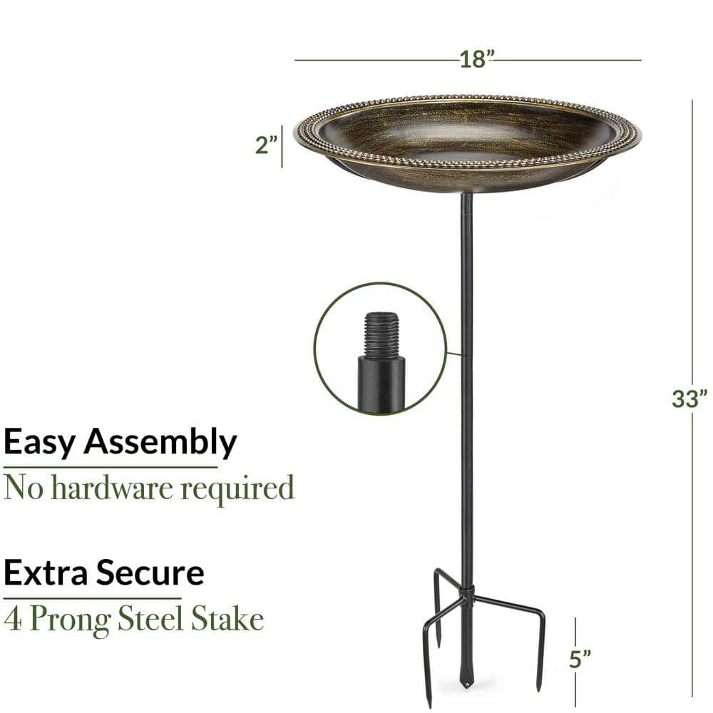 Hand-Hammered Copper Birdbath with Aged Brass Finish and Stand