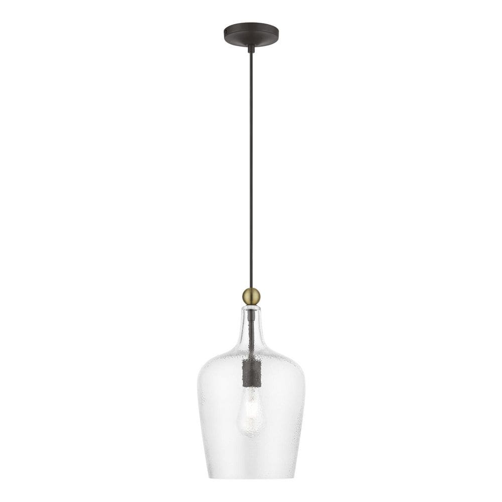 Brenford 1-Light Bronze Single Pendant with Antique Brass Accent and Clear Water Glass Shade price history on PriceWatchPro