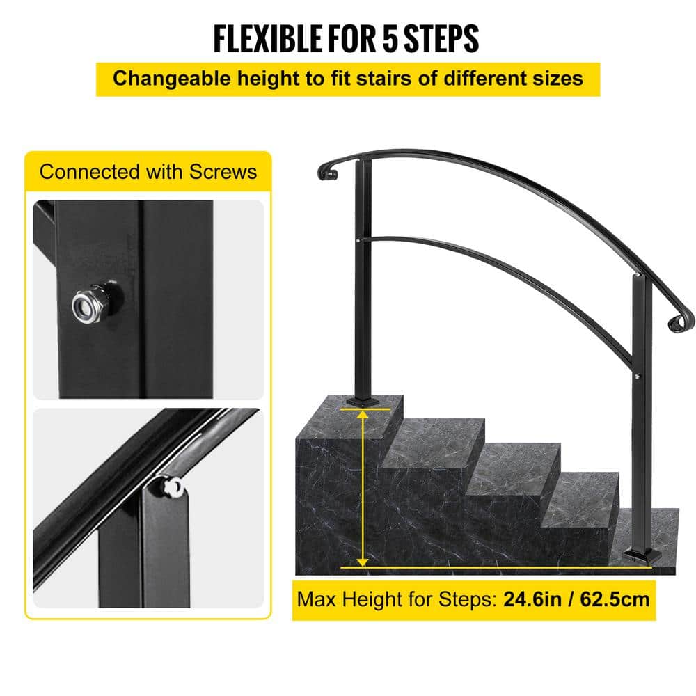 Black Powder-Coated Steel Handrail for Stairs and Decks