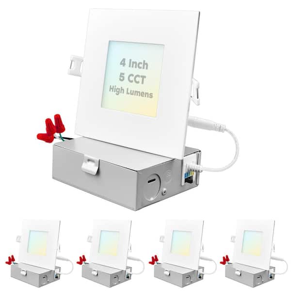 LUXRITE 4 in. Ultra Thin Canless 12-Watt 5 Color Options New Construction Integrated LED Recessed Light Kit J-Box (4-Pack)