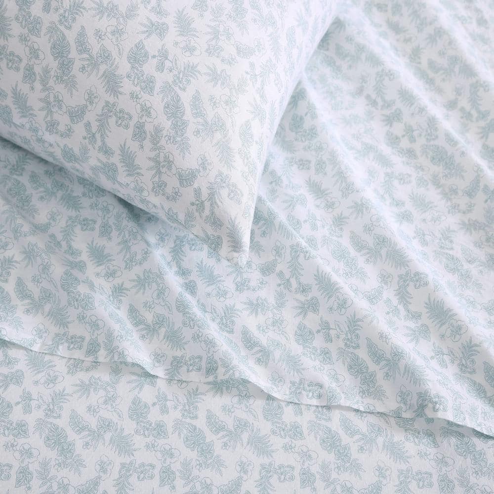 King Green Floral Cotton Percale Sheet Set