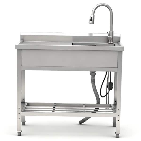 20 in. D x 39 in. W Freestanding Laundry/Utility Sink in Stainless Steel with Faucet