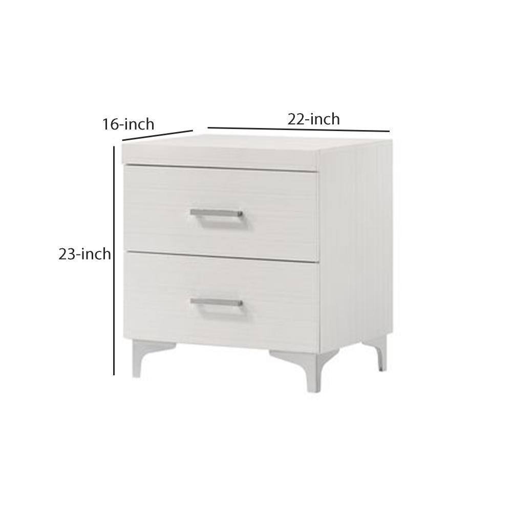 White 2-Drawer Nightstand with Metal Bar Handles