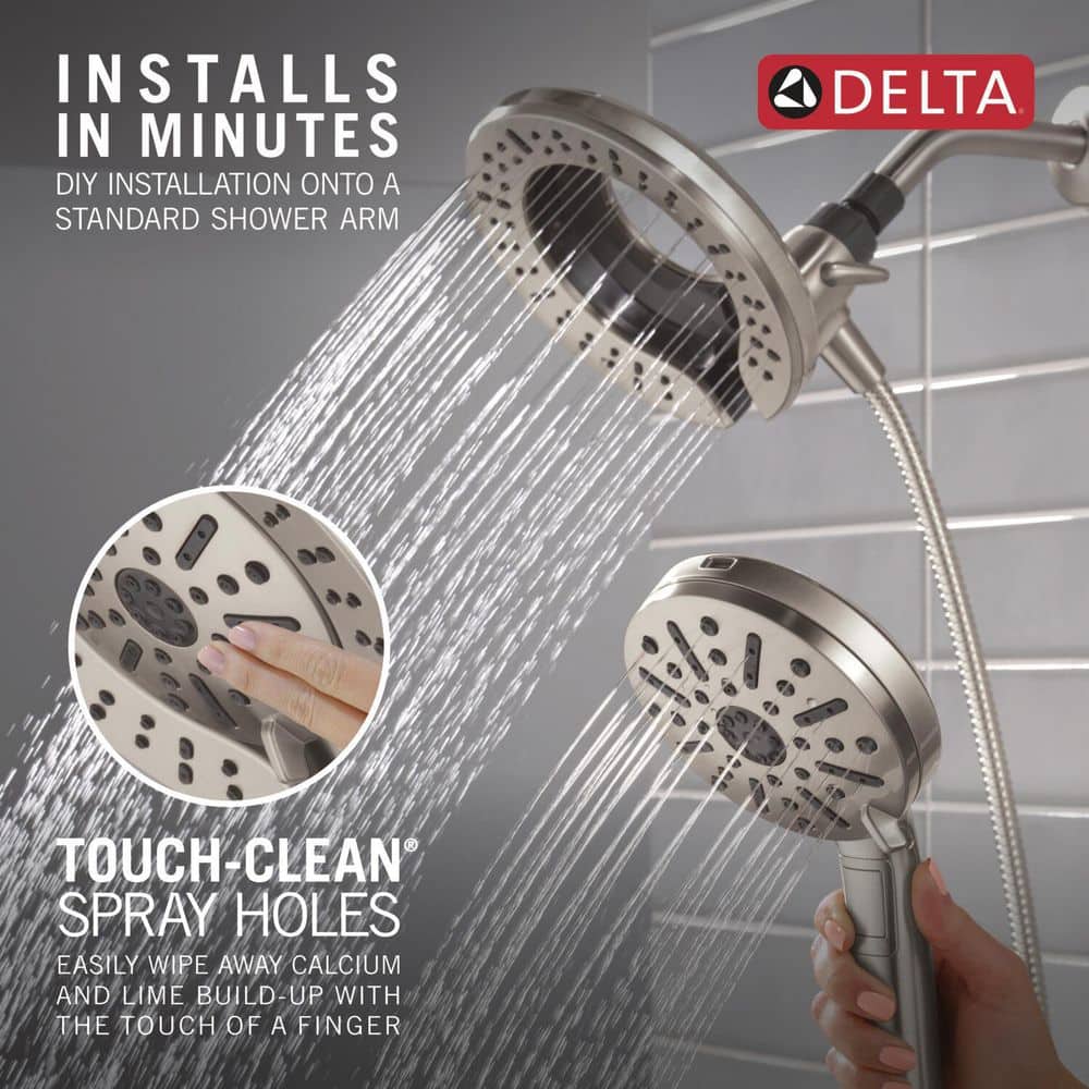 In2ition w/ Cleaning Spray 6-Spray Dual Wall Mount Fixed and Handheld Shower Head 1.75 GPM in Spotshield Brushed Nickel