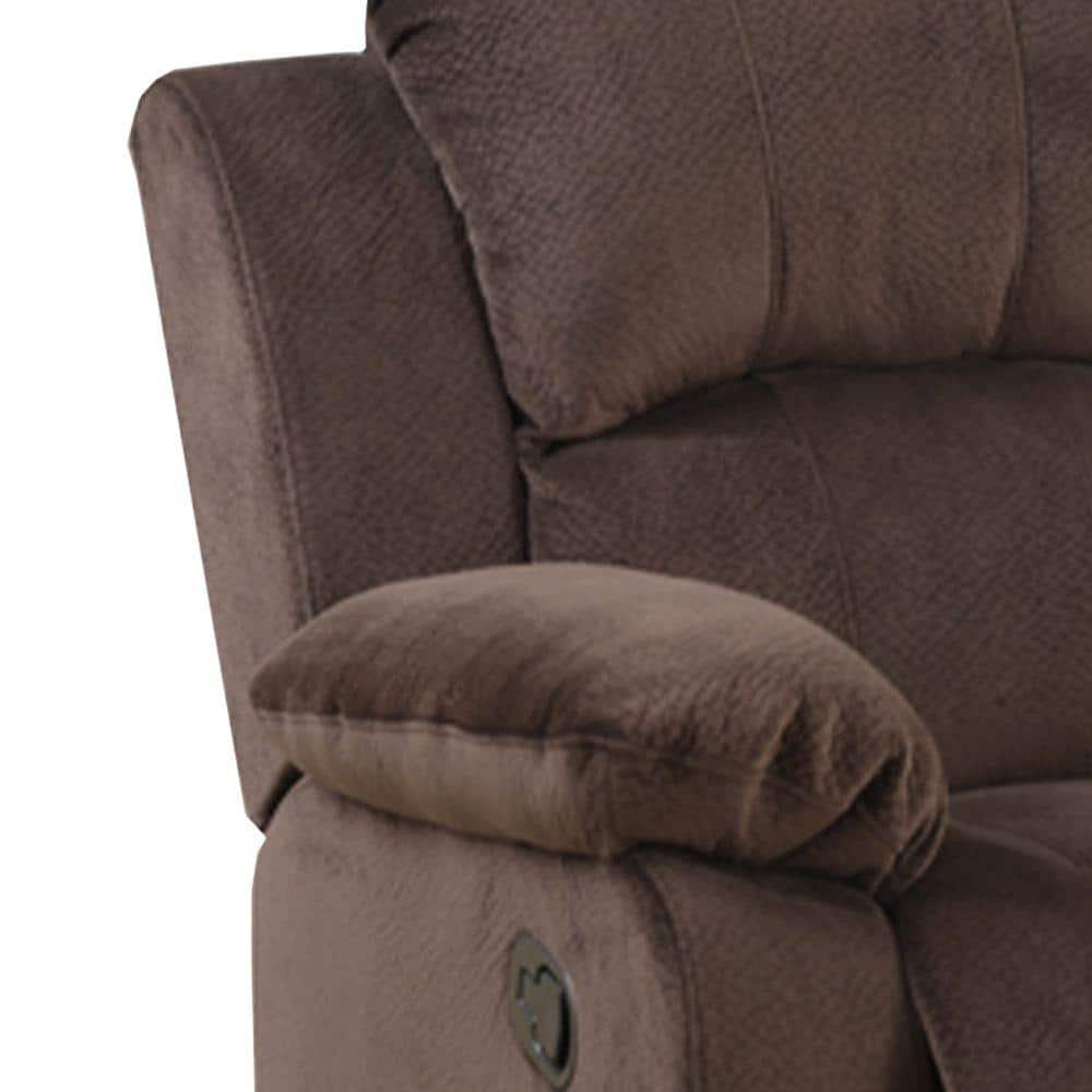Contemporary Choco Brown Leather Rocker Recliner with Pillow Top Armrest