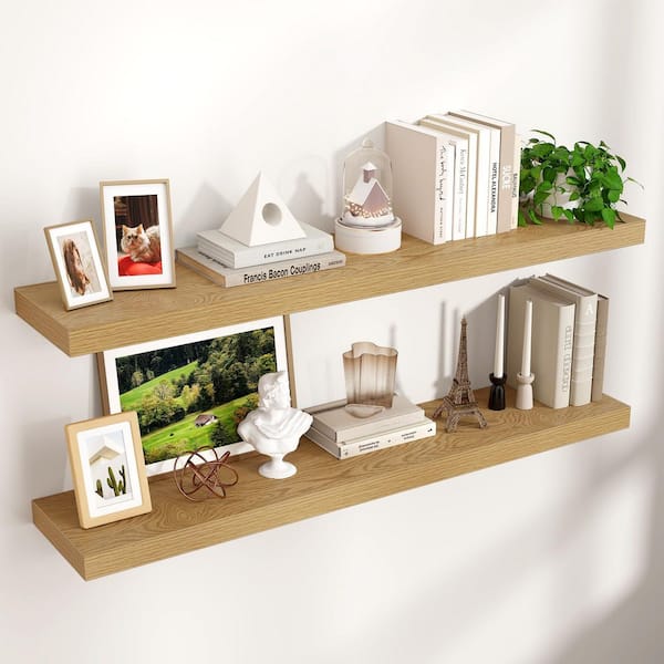 47 in. W x 9 in. D Oak Floating Decorative Wall Shelf (Set-2)