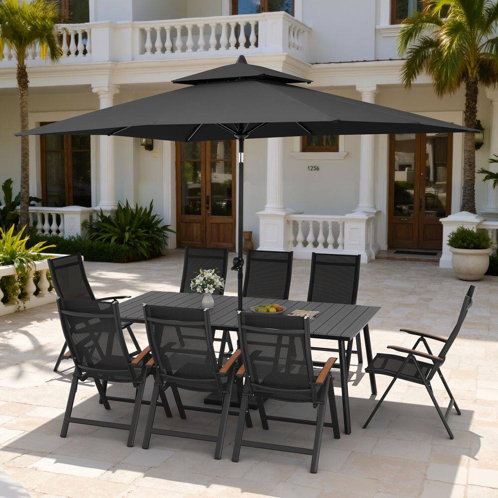 11-Piece 83 in. Dark Gray Aluminum Outdoor Dining Set with Foldable Recliner Chairs, Black Market Patio Umbrella & Base price history on PriceWatchPro